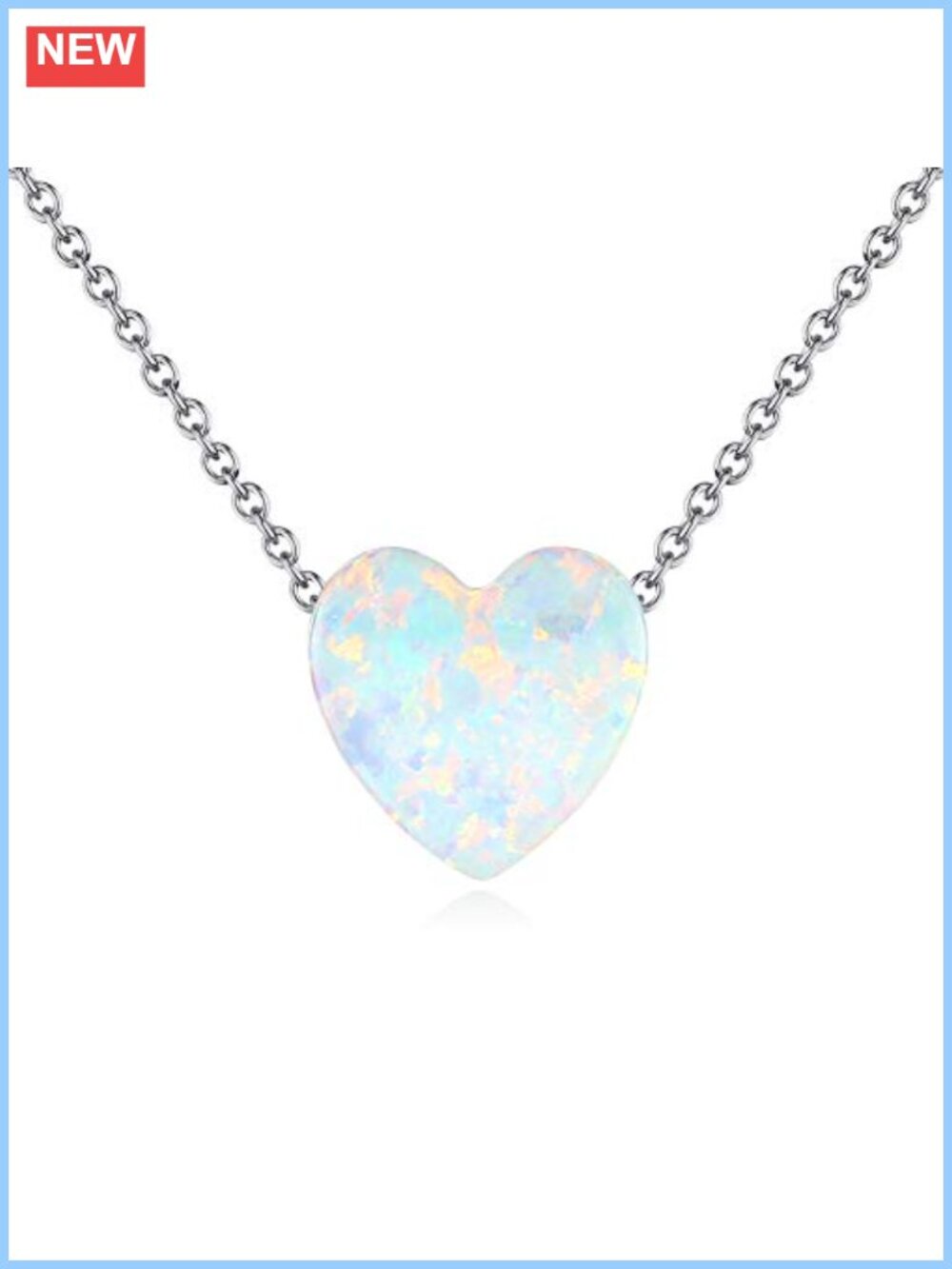Sterling Silver 925 Synthetic Opal Heart Pendant Necklace Adjustable 16-18"